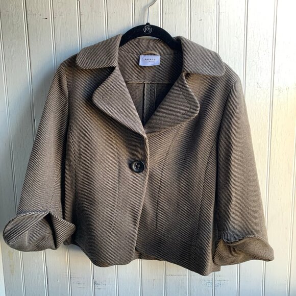 Akris Punto Beige Brown Cream Diagonal Stripe One Button Blazer Jacket - Wool  8 - Picture 5 of 16